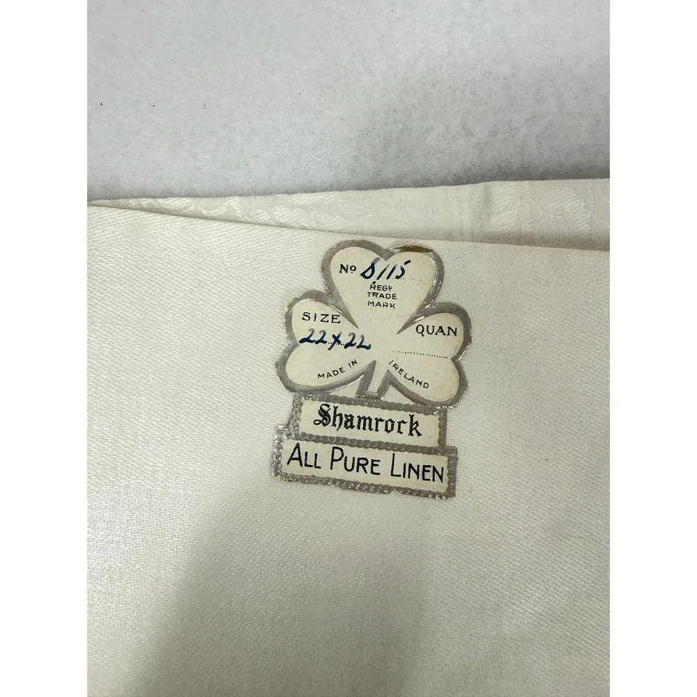 Shamrock All Pure Linen Napkins Made‎ in Ireland Set of 3 Damask Floral